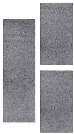 Carpetsale24 Bettumrandung Schlafzimmer 3teilig Shaggy Hochflor Teppich Grau Bettvorleger Schlafzimmer Bettset: 2 St. 60x110 cm | 1 St. 80x250 cm - Flauschiger Teppich Läufer Set Einfarbig Design