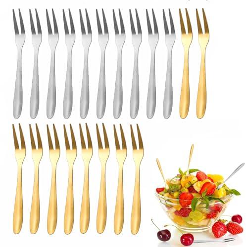 Tenedores de Frutas de Acero Inoxidable, 20 Pcs para Postre, Pinchos para Caracoles, Mini Tenedores para Ensalada, Oliva, Comidas Familiares, Fiestas, Pastelerías
