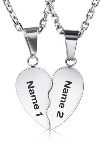 OTXIXTO Personalisierte Herz Halskette für Männer Frauen Herz Rätsel Passende Halskette für Paare Edelstahl Individuelle Gravur Name/Datum Herz Anhänger Halsketten Satz mit Geburtssteinen (Stil A1)