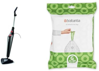 Vileda Steam Mop Plus, UK Version, Black, Efficient and Hygienic Cleaning for Floors & Brabantia Bin Liners, Size G, 23-30 L - 40 Bags,White,375668