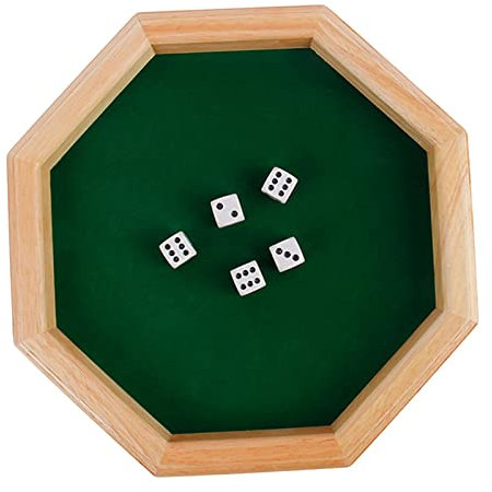 Oshhni Achteckiges, mit Filz ausgekleidetes Würfeltablett aus Holz mit 16 Millimeter großen, 6-seitigen Würfeln für Tisch-Rollenspiele, Brettspiele, Grün