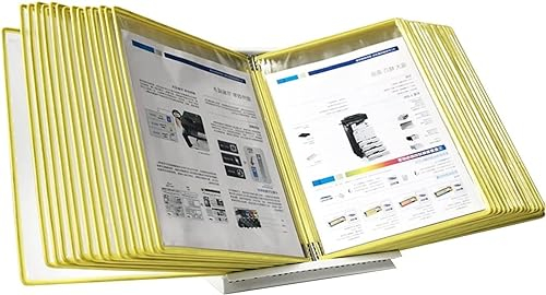 Desktop-Referenz-Organizer – Desktop-Flip-Display-Ordner, mit 30 Sichtfächern, Desktop-Referenzsystem, Dokumenten-Organizer mit 60 Blatt Kapazität, A4-Letter-Papierformat, PVC und Metall (Gelb)