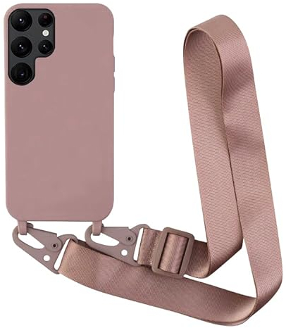 Yichxu Handyband Hülle für Samsung Galaxy S24 Ultra 5G mit Band, Silikon Handyhülle mit Kordel Lanyard, Schutzhülle mit Kette Stoßfest Nylon Schultergurt Necklace Hülle für Samsung S24 Ultra Rosa