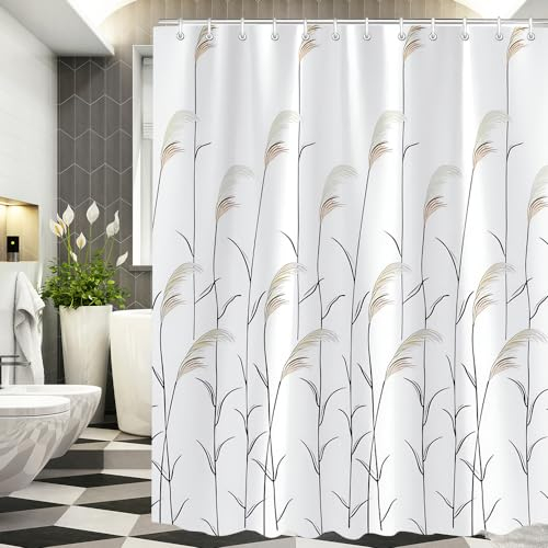 Lerores Duschvorhang 100x200cm, Weizenohr Beschwerter Saum Antischimmel, Wasserabweisend, Waschbar Polyester Stoff Badevorhänge mit 6 Ösen und Duschvorhangringe für Badezimmer, Badewanne
