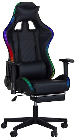 Totò Piccinni Sedia Gaming REMBOGAME con led Rgb integrati Ergonomica Reclinabile Girevole con cuscini in similpelle (Nero Led)