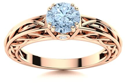 0,75 ctw runde Form Aquamarin Edelstein 925 Sterling Silber Keltischer Design Solitär Damen Ring Roségold Vermeil, 49