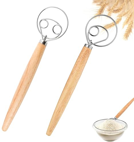 Frusta per Impasti Danese,2 Pezzi Fruste da Cucina per Impasto Frusta a Mano Professionale Manico in Legno Mixer Frusta Danese in Acciaio Per Pane,Pastella,Torte,Pasticceria Dänischer Teigbesen