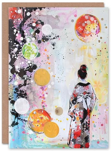 Artery8 Geisha Blumen Kimono Japan Abstrakt Fantasie Geburtstagskarte