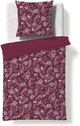 fleuresse Mako-Satin Bettwäsche 135x200 Paisley Blüten Wende Bordeaux 114486-4