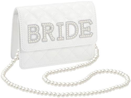 Weewooday Braut Tasche Perlen BRIDE Tasche Bride Clutch Geschenk Vor Hochzeit JGA Accessoires für Junggesellenabschied Frauen Damen Mädchen Brautjungfer Geschenke für Brautparty