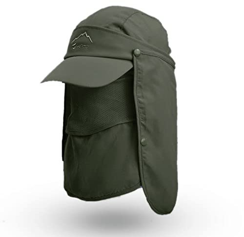 Hanzete Casquette de soleil avec rabat amovible pour le visage et le cou Séchage rapide Respirant Chapeau de pêche d'été Protection solaire à large bord pour homme et femme