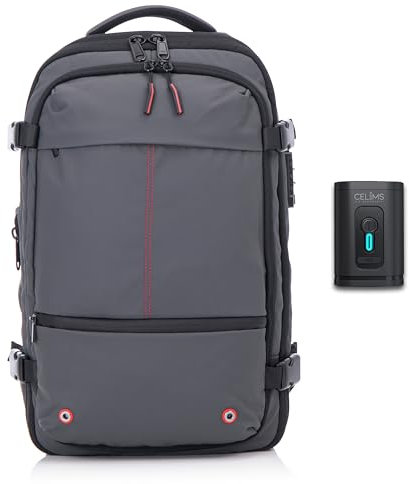 CELIMS - Zaino da Viaggio con Sottovuoto + Pompa ad Aria | Zaino da Viaggio | Estensibile | Scomparto per Laptop | Chiusura a Lucchetto TSA | Tessuto Impermeabile | Grigio