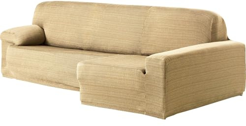 ECOMMERC3 Sofabezug für Chaiselongue, Langer Eckteil rechts, elastisch, aus Jacquard, Beige, universelle Passform, mit Schaumstoffen und rutschfesten Gummibändern