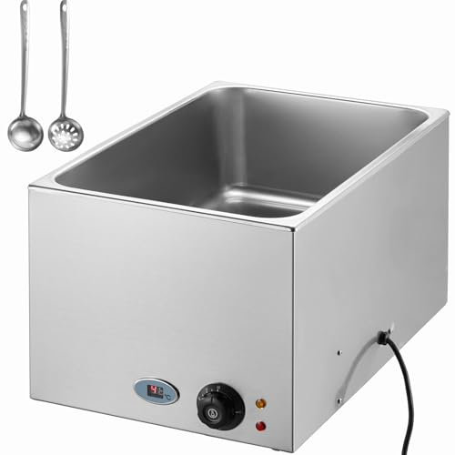 VEVOR Chauffe-Plat Buffet 18 L, Bain-Marie Électrique 1200 W, Buffet Chauffant de Comptoir en Acier Inoxydable, Utilisation Humide ou Sèche, pour Réchauffer Les Aliments Restauration Soirée, Argentée