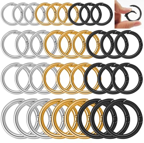 MirraSwit 36 Stück Rund Karabinerhaken, 20/23/25/33mm O-Ring Karabiner, Federspaltringe Schlüsselring Klein für Bastelarbeiten, DIY Taschenringe Handwerk Machen (Gold, Silber, Schwarz)
