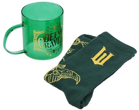 Wicked Movie Glass Mug & Socks Gift Set - Officially Licensed Disney Gift Fans, Green Tinted Defy Gravity Mug & Cozy Emerald City Ankle Socks | Paladone