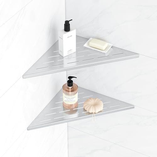 Qeke Dusche Eckablage ohne Bohren, 304 Edelstahl Duschregal, Einbau Duschablage an Wand, 2 Stück Badablage, Nickel Gebürstet, 30,5 cm