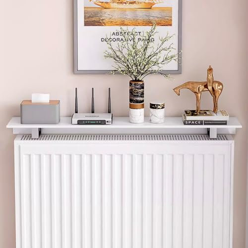 Cubre Radiador Blanco, Estante Radiador de 14,5cm de Profundidad Sin Agujeros, Cubreradiadores Modernos de Aleación de Aluminio para Decoración y Almacenamiento,45cm/17.7in