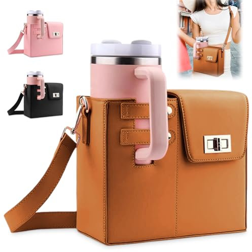 VOHESEA Stanley Cup Sac de transport pour Stanley Cup - Avec compartiment et bandoulière réglable - Pour le shopping, la randonnée, les voyages, le camping - Marron