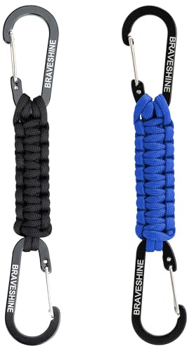 BRAVESHINE Keychain with Snap Hook Carabiner Clips, Paracord Keychain Carabiner Clips with Locking D Ring Hooks Hangers, Heavy Duty Lanyard Key Chain for Car Keys, Backpack, Tools, Men, Women