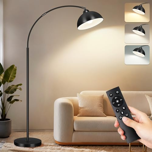 LANICHO Arc Floor Lamps for Living Room, 72 Modern Tall Lamp with Remote Control and Stepless Dimmable 9W LED Bulb, Over Couch Arched Reading Lamp for Bedroom, Office(Black)