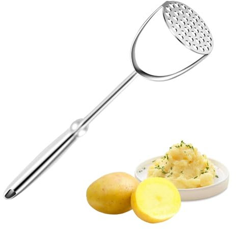 Kartoffelstampfer edelstahl,Kartoffelstampfer mit Kartoffelpüree,Integrierter Stampfer,Einteiliges Potato Masher für Kartoffelbrei, Gemüse, Früchte,Avocado