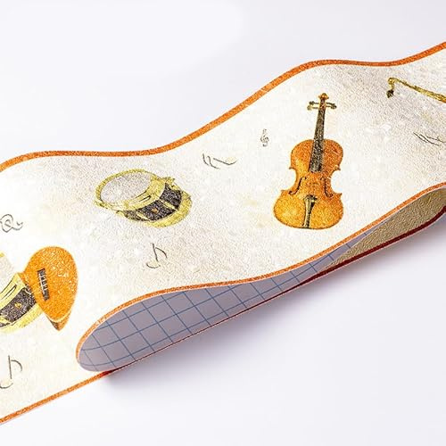 RexXuviant Wallpaper Border Self Adhesive Wall Stickers 3D Printing Border Removable Baseboard Decal Decoration for Living Room Bathroom Kitchen Tiles Light Yellow Musical Instrument 10.6 CM X 500CM