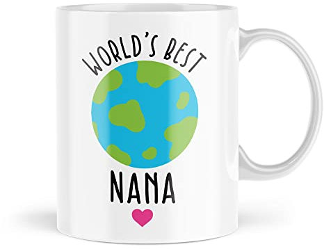 Grandparent Mugs | World's Best Nana Mug | Novelty for Her Cute from The Grandkids Birthday Mother's Day Grandma Pops Baby | World's Best Nana Coffee Mug, White Ceramic, 295ml
