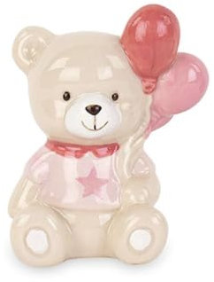 Generico Orso Orsetto Rosa con Palloncini in Porcellana 7 cm BOMBONIERA