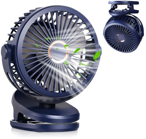 Yarteim Tragbarer Ventilator zum Anklippen,USB Ventilator 5000mAh,360° Drehung Mini Ventilator Akku,4 Geschwindigkeiten Tischventilator Klein,Clip Ventilator für Desktop,Kinderwagen,Büro,Camping,Auto