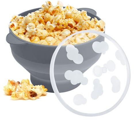 Silikon-Popcorn-Popcorn-Schüssel für Mikrowelle, Mikrowellen-Popcorn-Popcorn-Popper, zusammenklappbar, Mikrowellen-Popcorn-Schüssel (grau)