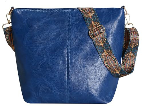 Namenand Umhängetasche Damen Große Leder Crossbody Bag Damen Moderne Taschen mit Breiter Gurt Leder Hobo Bag Shopper Tasche mit Abnehmbarem Schultergurt für Alltag, Schulausflug und Einkauf - Blau