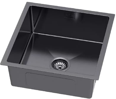 QLS Küchenspüle 47x45 cm mit Siphon Edelstahl Unterbau Graphit | Komfortable Lösung für moderne Küchen, mit tiefem Becken, Überlauf und pflegeleichter Oberfläche für bequemes Spülen