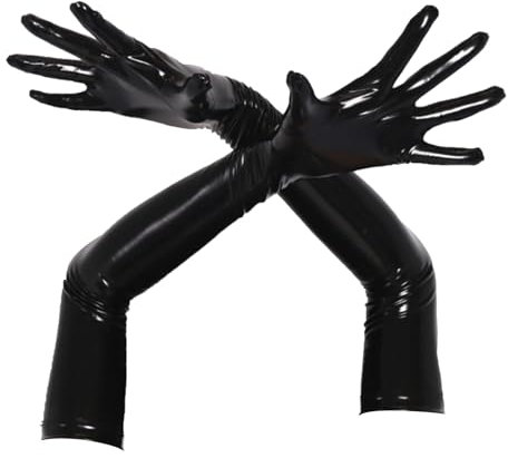 LiiYii Women Adult Sexy Long Latex Gloves Faux Leather Gloves Clubwear Cosplay Costumes Accessory Black XXL