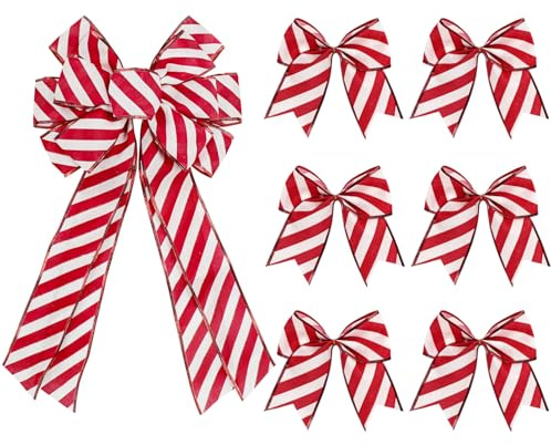 Red and White Christmas Tree Bows Set, Large Tree Topper Bow and Small Ribbon Bowknot for Xmas Tree Decorations,DIY Crafts, Wreath, Garland,Window, Front Door Home Decor