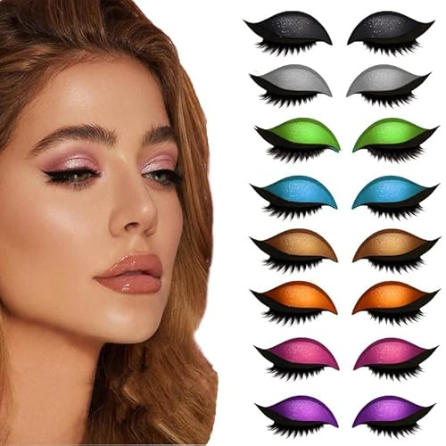 Lazy Eye Shadow - 8 paia di adesivi 3 in 1 per ombretti e eyeliner con ciglia, per tutte le forme degli occhi, per ombretti e eyeliner