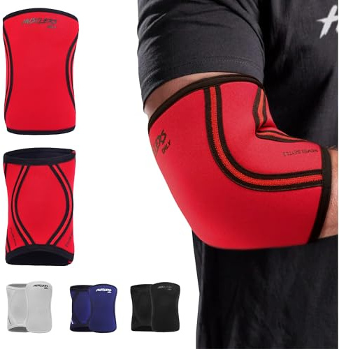 Hustlers Only Elbow Sleeves Weightlifting 5mm Neoprene Compression Elbow Support Sleeves for Gym Training, Bench & Tendonitis, Fitness, and Workout (Red, M)