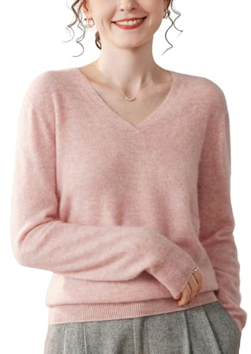 DISSA Pull Cachemire Laine Femme Col V Manches Longues,EU 36-44 | Trajet urbain,maille unie légère,col V net,coupe raglan,toucher doux,fil respirant,coupe décontractée