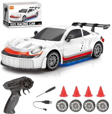 Siereolly Ferngesteuertes Auto 1:24 Scale Drift Car 4WD 2.4GHz RC Drift Auto 20KM/H Hohe Geschwindigkeit Rennwagen mit Zwei Batterien, LED-Leuchten