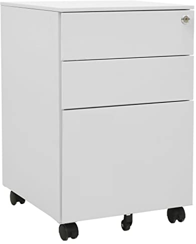 Fangmaliuyun Rollcontainer Aktenschrank aus Stahl Hellgrau 39x45x60 cm mit 3 Schubladen & Schlössern 75 kg Tragkraft platzsparend für Büro Home Office