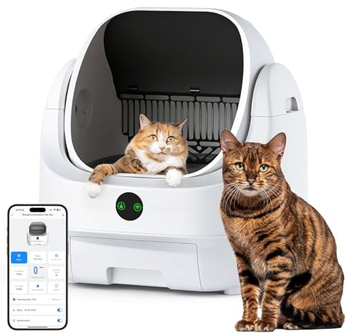 Katzenklo Selbstreinigend Offen, Ellenpent Elektrische Katzentoilette für Große Katzen mit Geruchskontrolle - App-Steuerung & Sensoren Katzenklo Automatische Reinigung