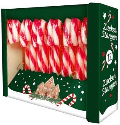 Zuckerstangen Erdbeergeschmack – 144 g (12 x 12 g) – Klassische rot-weiße Candy Canes – Weihnachtsnaschen & Deko – Ideal für Geschenke, Adventskalender & Feierlichkeiten