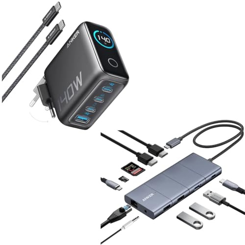 Anker 565 USB-C Hub (11-in-1) + Anker USB C Ladegerät (140W 4 Port)