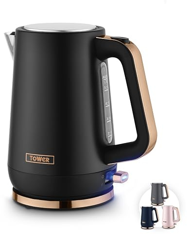 Tower Cavaletto 1.7L Jug Kettle with 3KW Rapid Boil, 360° Swivel Base, Removable Filter, Stainless Steel Body, Illuminated Switch, Rose Gold & Black, T10100RG