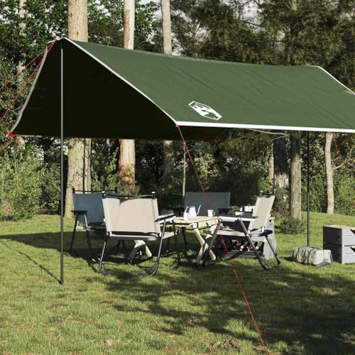 Tarp Grün 430x380x210 cm wasserdicht, 185T Polyester mit PU-Beschichtung, Camping Zeltplane mit Ösen, Tragetasche, multifunktional für Outdoor Trekking Biwakzelt