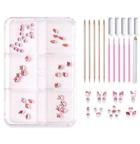 GWEOR Kit Strass Dentaire Rose 6 Compartiments, Bijoux de Dents Brillants pour Décoration DIY, Accessoires Sourire Étincelant pour Fêtes et Festivals, Strass Dentaire Kit sans Colle