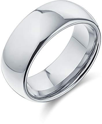 Bling Jewelry Einfacher Breiter Kuppel-Paarring aus Titan für Männer und Frauen, poliert in Silberton, Komfort-Passform, 8MM