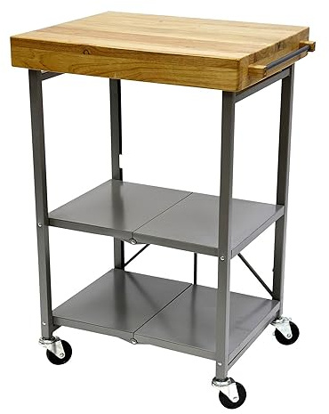 Origami Foldable Kitchen Island Cart, Rolling Storage Table Organizer with Wheels, Silver