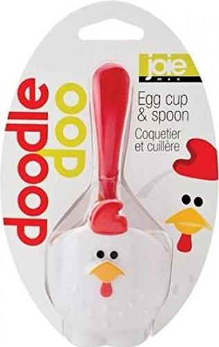HIC Kitchen Joie Doodle Doo Egg Cup and Spoon, White, 1 pc, Plastic, Rustic, Dining Accessory, Spoon