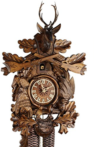 Eble Kuckucksuhr Original Schwarzwälder Kuckuckuhr Echtholz mechanisches 8-Tage Laufwerk NEU VDs Zertifikat Jagdstück 45cm- 38-22-12-80